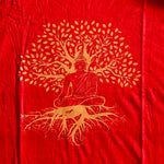 Ladda upp bild till gallerivisning, Bohemiskt linne i viskos – lös och luftig modell med unikt tryck Budha tree of life röd 
