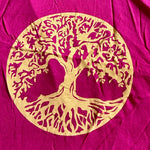 Ladda upp bild till gallerivisning, Bohemiskt linne i viskos – lös och luftig modell med unikt tryck Tree of life plommon rosa 
